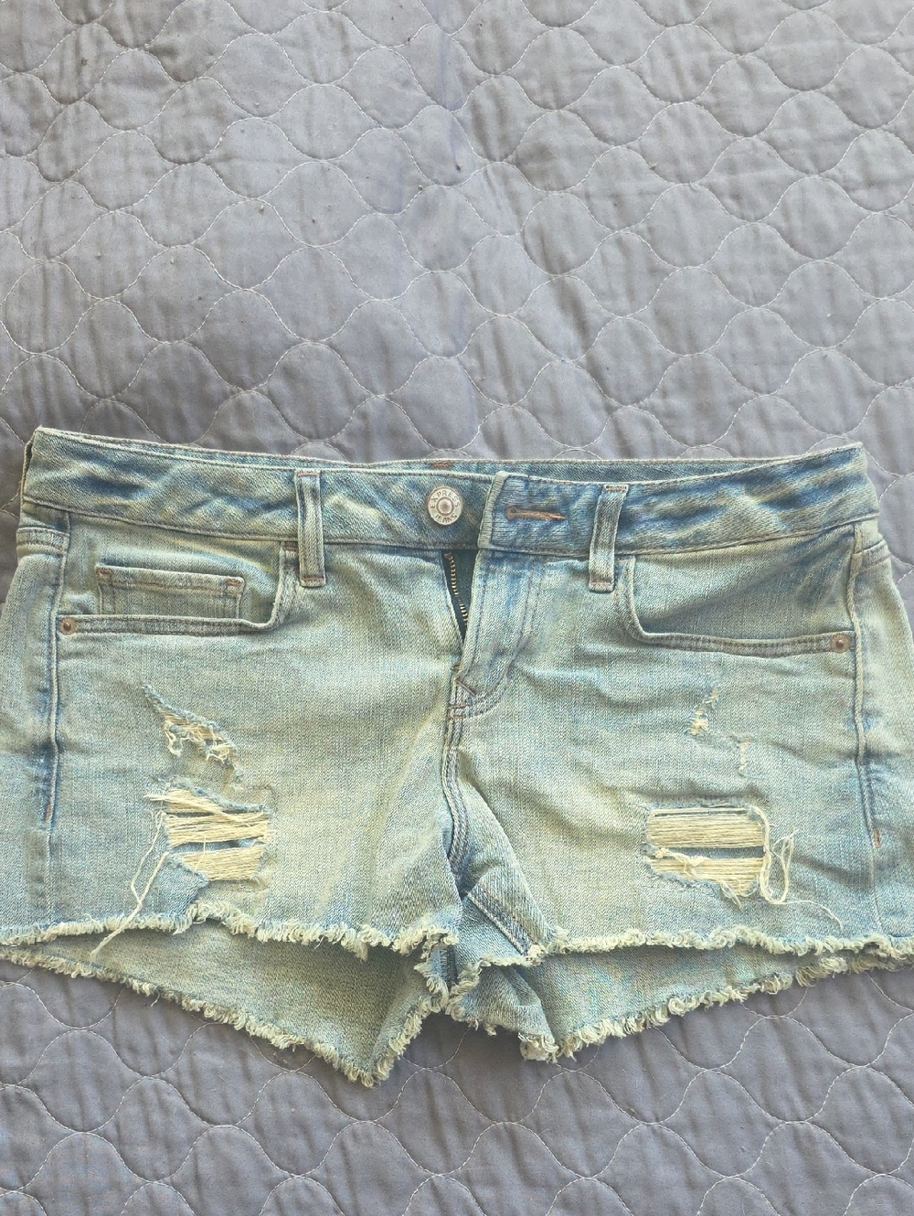 Express Distressed Light Blue Denim Shorts - Women's